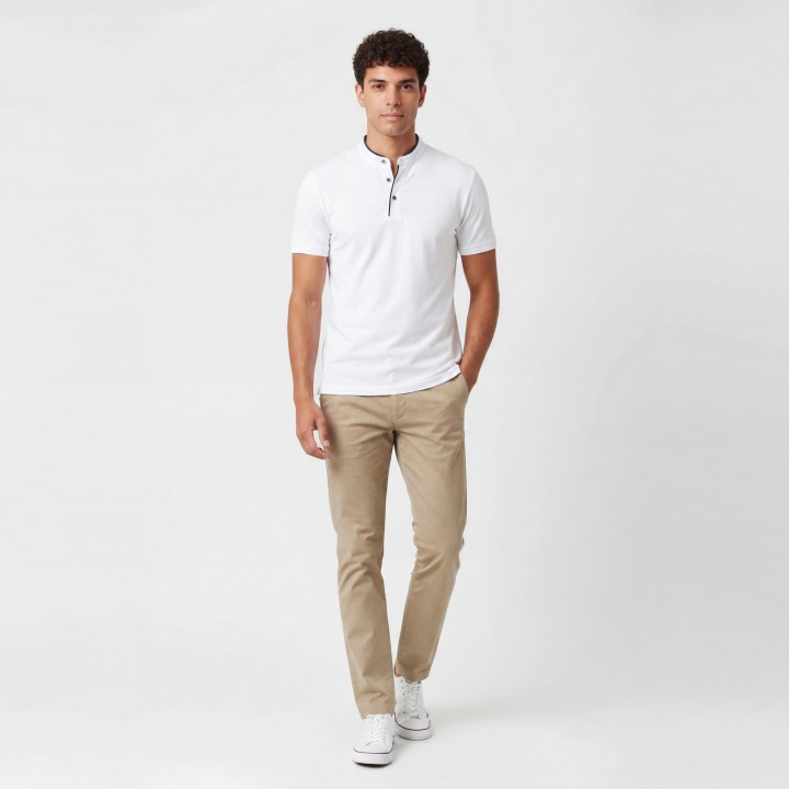 Polo Hombre Cuello Mao Botones Logo Slim