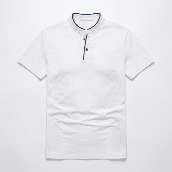 Polo Hombre Cuello Mao Botones Logo Slim
