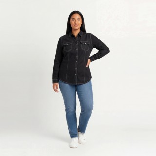 Camisa Vaquera Mujer Negra Costuras Contraste