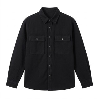 Camisa Overshirt Hombre Negro Bolsillos Cargo