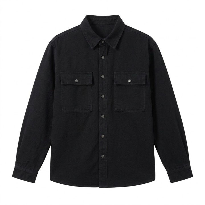 Camisa Overshirt Hombre Negro Bolsillos Cargo