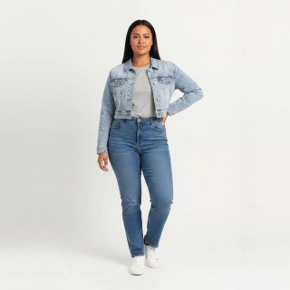 Cazadora Vaquera Crop Mujer Elástica Azul Claro