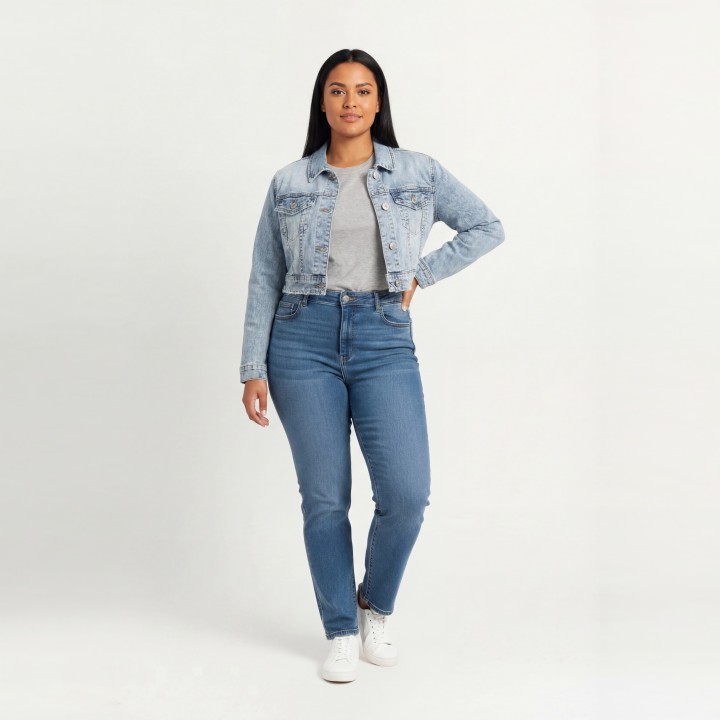 Cazadora Vaquera Crop Mujer Elástica Azul Claro