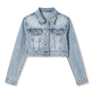 Cazadora Vaquera Crop Mujer Elástica Azul Claro