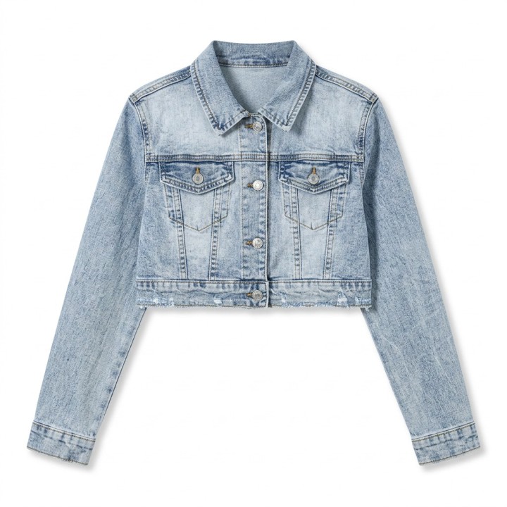 Cazadora Vaquera Crop Mujer Elástica Azul Claro