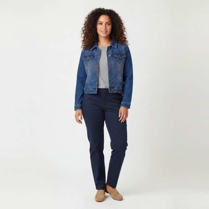 Cazadora Vaquera Crop Mujer Tallas Grandes Azul Oscuro