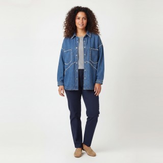 Chaqueta Vaquera Mujer Oversize con Perlas Azul Denim