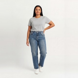 Pantalón Vaquero Mujer Recto Tiro Alto Lavado Vintage