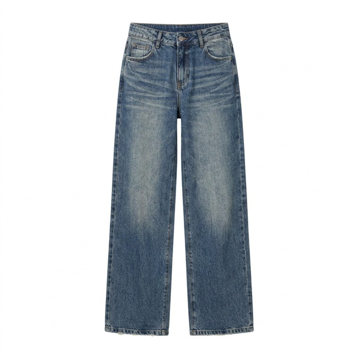 Pantalón Vaquero Mujer Recto Tiro Alto Lavado Vintage