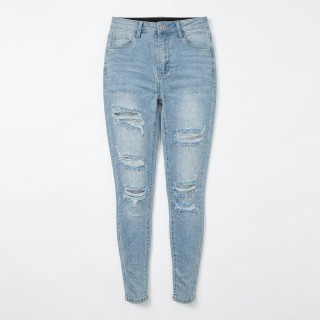 Jeans Skinny Rotos Mujer Cintura Alta Azul Claro