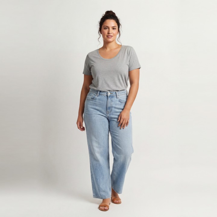 Jeans Wide Leg Mujer Cintura Alta Azul Claro