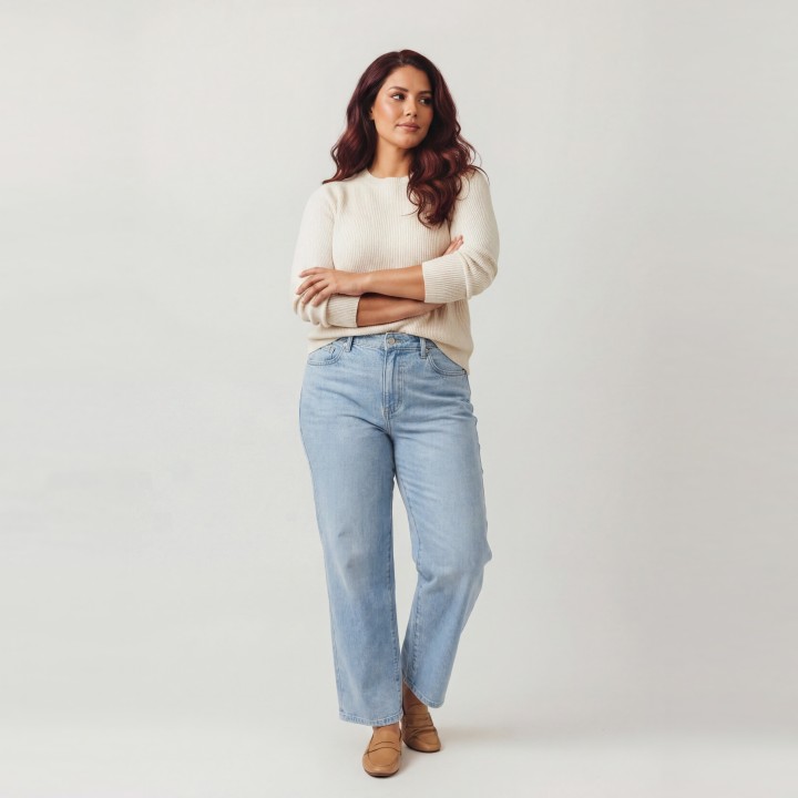 Jeans Wide Leg Mujer Cintura Alta Azul Claro Premium