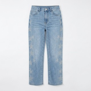 Jeans Rectos Mujer Estrellas Strass Azul Claro