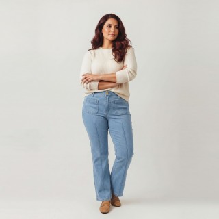 Jeans Flare Mujer Cintura Alta con Bolsillos Azul Claro