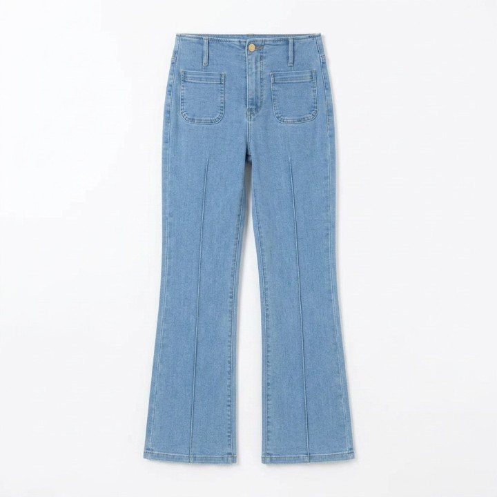 Jeans Flare Mujer Cintura Alta con Bolsillos Azul Claro