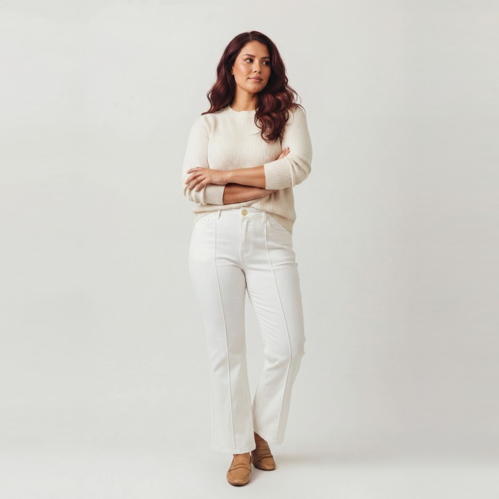 Jeans Flare Mujer Cintura Alta Blanco