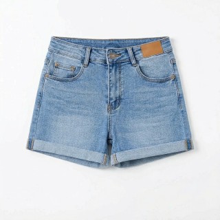 Shorts Vaqueros Mujer Dobladillo Enrollado Azul Claro Tallas Grandes