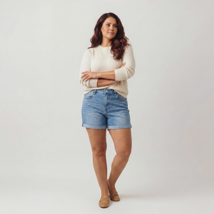 Shorts Vaqueros Mujer Cintura Alta Azul Claro Tallas Grandes
