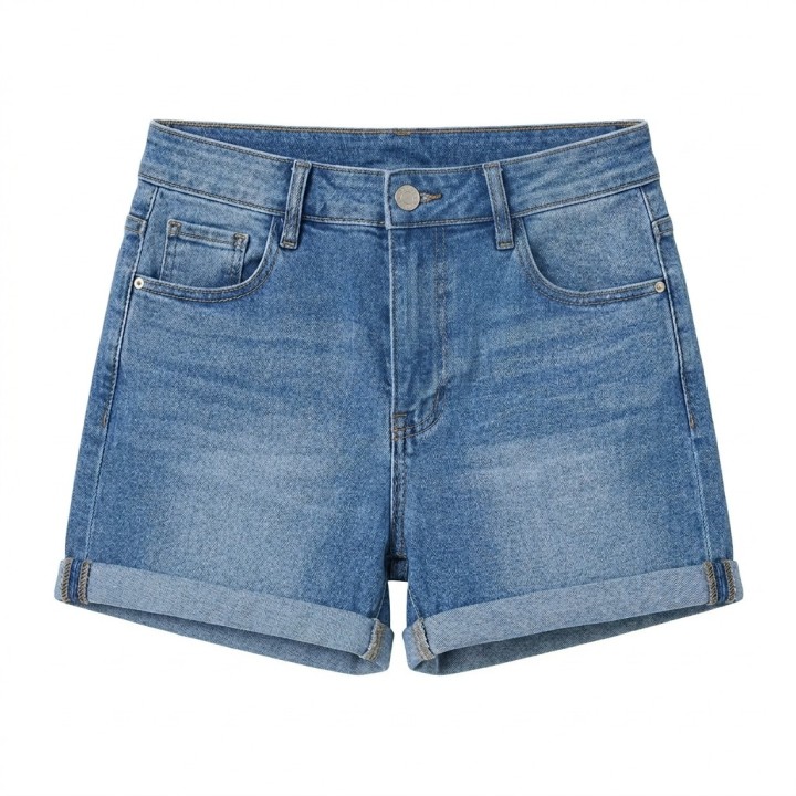 Shorts Vaqueros Mujer Cintura Alta Azul Claro Tallas Grandes