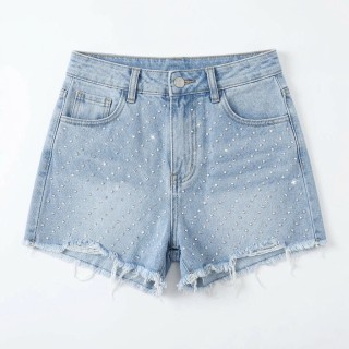 Shorts Vaqueros Mujer con Pedrería Azul Claro