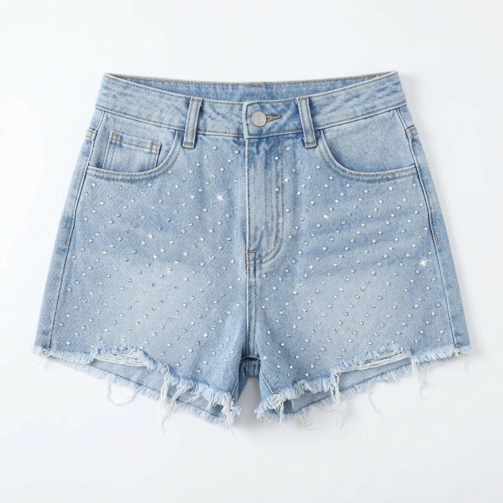 Shorts Vaqueros Mujer con Pedrería Azul Claro