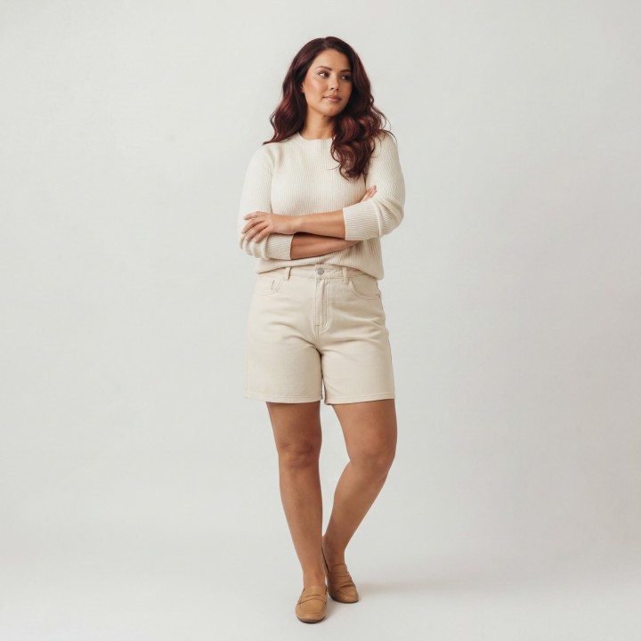 Shorts Vaqueros Mujer Cintura Alta Crema Beis