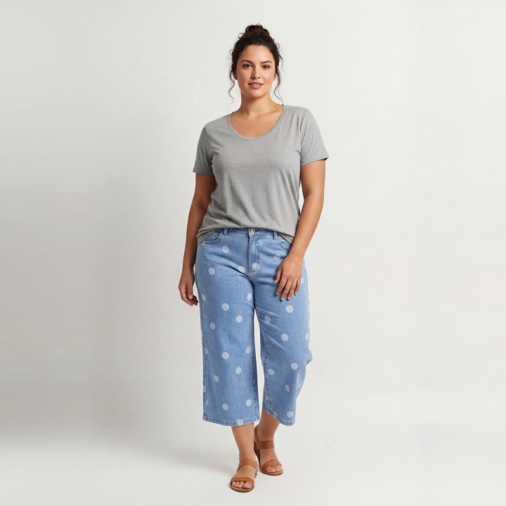 Jeans Capri Mujer con Lunares Azul Claro