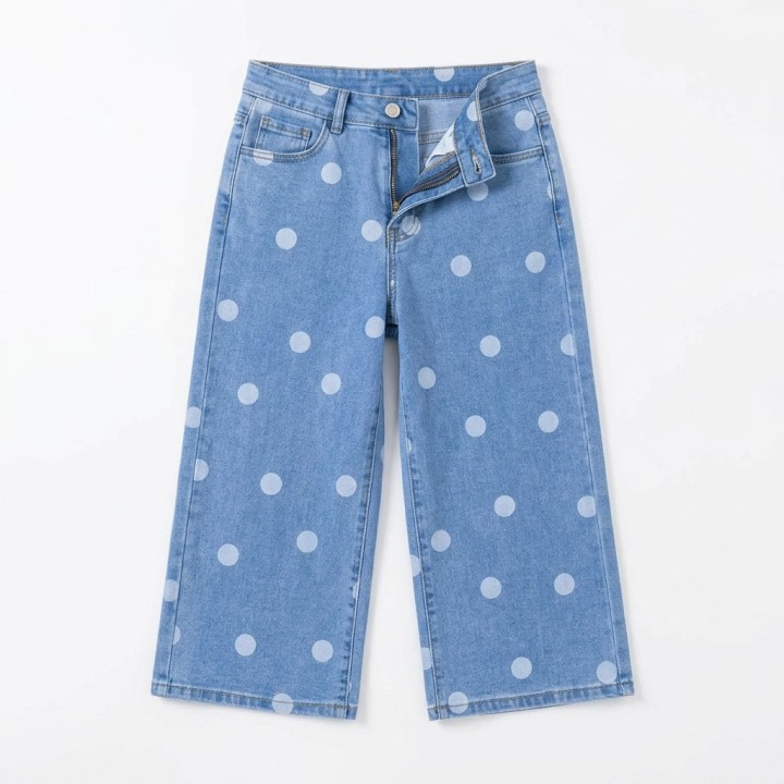 Jeans Capri Mujer con Lunares Azul Claro