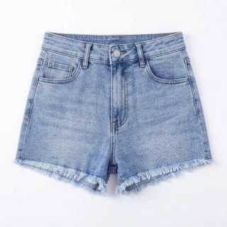 Shorts Vaqueros Mujer Mini Bajo Deshilachado Azul Claro