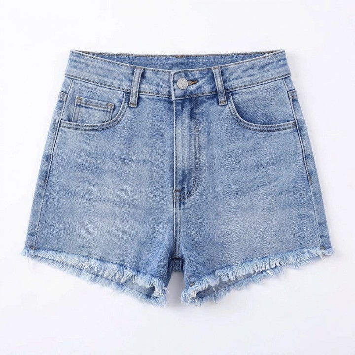 Shorts Vaqueros Mujer Mini Bajo Deshilachado Azul Claro