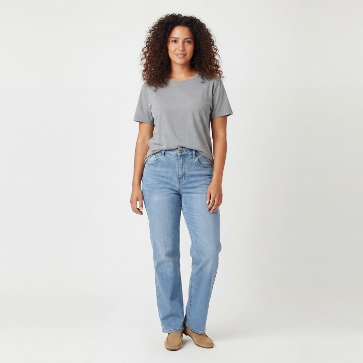 Jeans Wide Leg Mujer Cintura Alta Azul Claro Básico