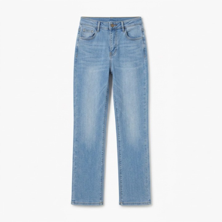 Jeans Wide Leg Mujer Cintura Alta Azul Claro Básico