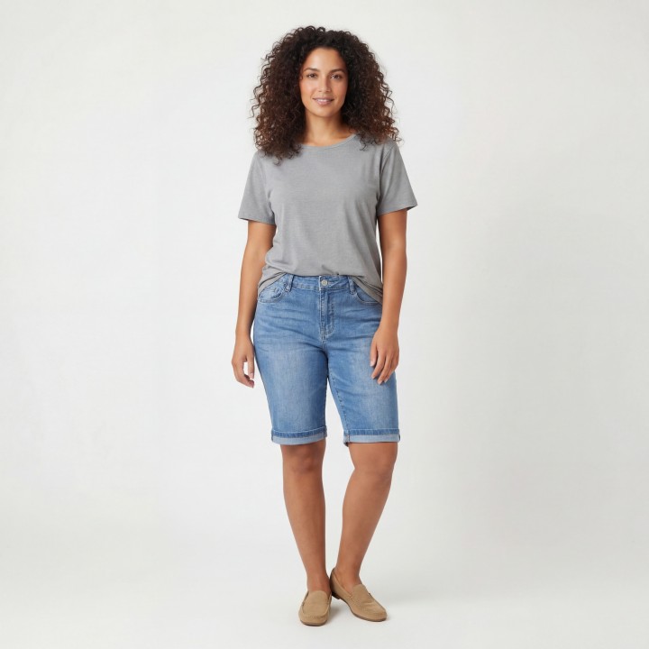 Bermuda Vaquera Mujer Midi Tallas Grandes Azul Claro