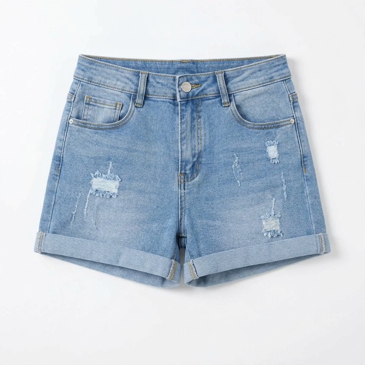 Shorts Vaqueros Mujer Rotos Tallas Grandes Azul Claro