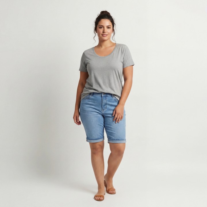 Bermuda Vaquera Mujer Hasta la Rodilla Azul Claro