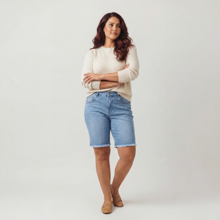 Bermuda Vaquera Mujer Largo Midi Tallas Grandes Azul Claro