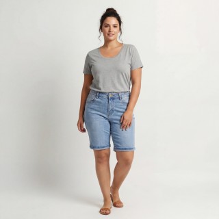 Bermuda Vaquera Mujer Cintura Alta Tallas Grandes Azul Claro