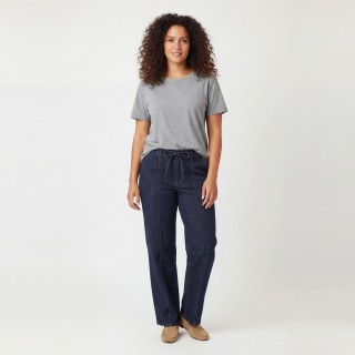 Jeans Wide Leg Mujer con Cordón Azul Oscuro