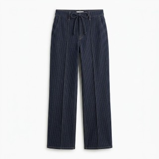 Jeans Wide Leg Mujer con Cordón Azul Oscuro