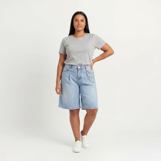Shorts Vaqueros Mujer Azul Claro Bajo Doblado