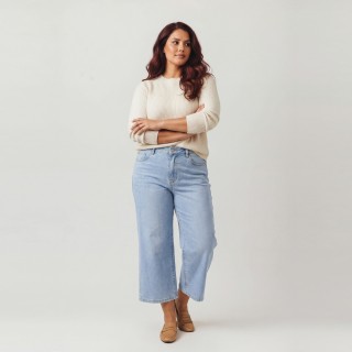 Jeans Capri Mujer Wide Leg Azul Claro