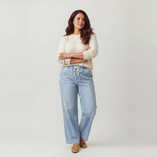 Jeans Wide Leg Mujer Azul Claro Cinturilla Cordón