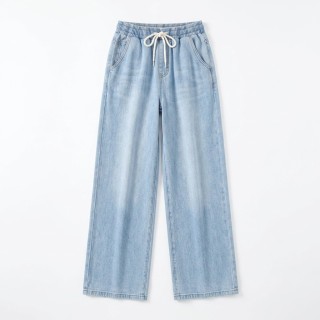 Jeans Wide Leg Mujer Azul Claro Cinturilla Cordón