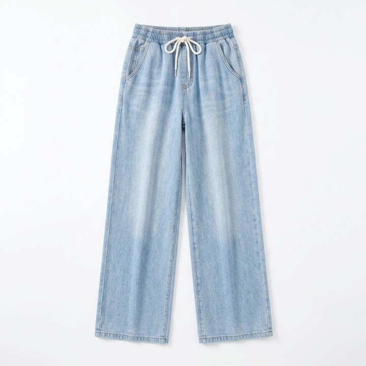 Jeans Wide Leg Mujer Azul Claro Cinturilla Cordón