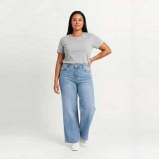 Jeans Palazzo Mujer Azul Claro Mid-Rise Stretch
