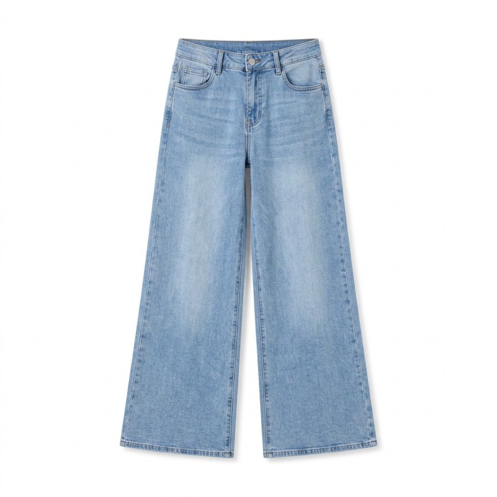 Jeans Palazzo Mujer Azul Claro Mid-Rise Stretch