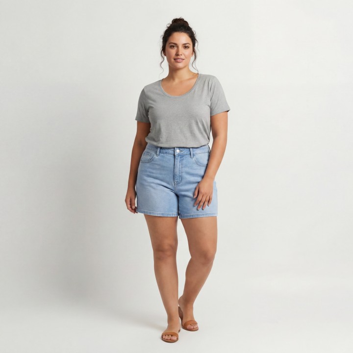 Shorts Vaqueros Mujer Cintura Alta Azul Claro