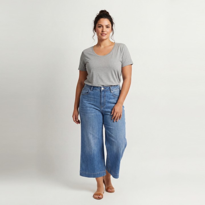 Jeans Culotte Wide Leg Mujer Azul Medio