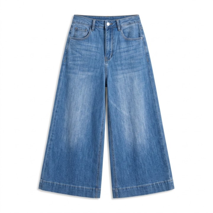 Jeans Culotte Wide Leg Mujer Azul Medio