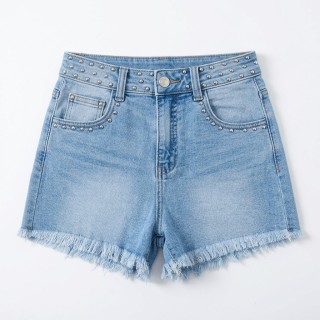 Shorts Vaqueros Mujer Azul Claro Bajo Deshilachado